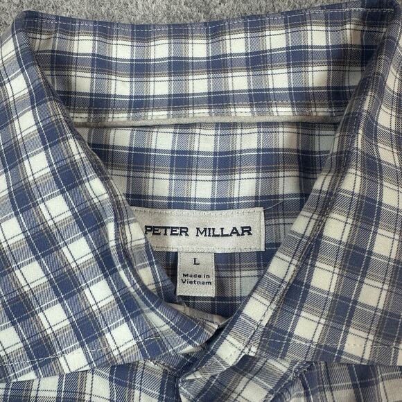 Peter Millar Long Sleeve Shirt Mens Size L Blue White Check Plaid Button Down - Picture 5 of 9